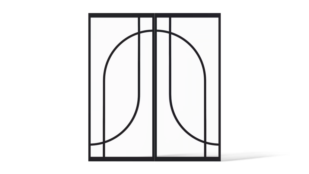 Stalen dubbele deuren model Windsor met exclusieve latverdeling en organische ronde vormen, vooraanzicht