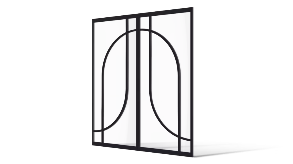 Stalen dubbele deuren model Windsor met exclusieve latverdeling en organische ronde vormen, zijaanzicht