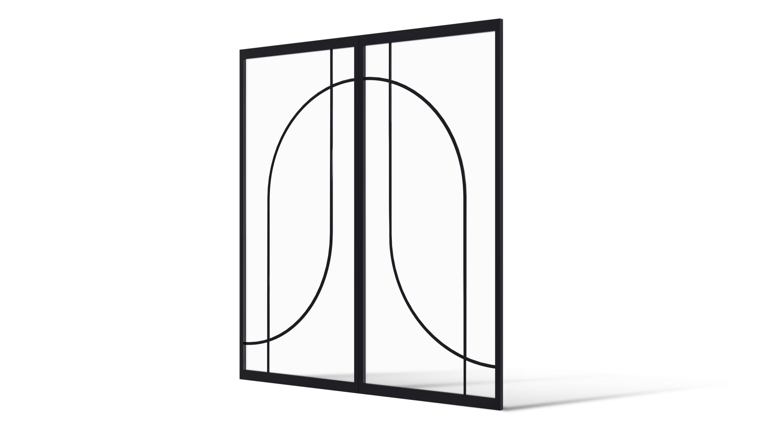 Stalen dubbele deuren model Windsor met minimalistische latverdeling en vloeiende lijnen, zijaanzicht