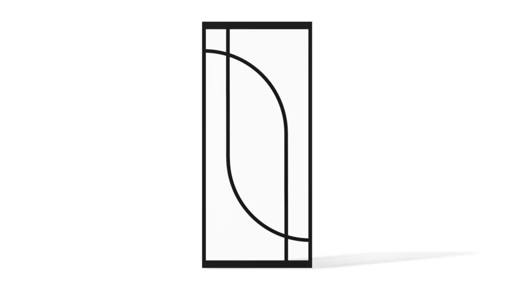 Stalen enkele deur model Windsor met exclusieve latverdeling en gebogen belijning, vooraanzicht