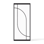 Stalen enkele deur model Windsor met minimalistische latverdeling en organische curve, vooraanzicht