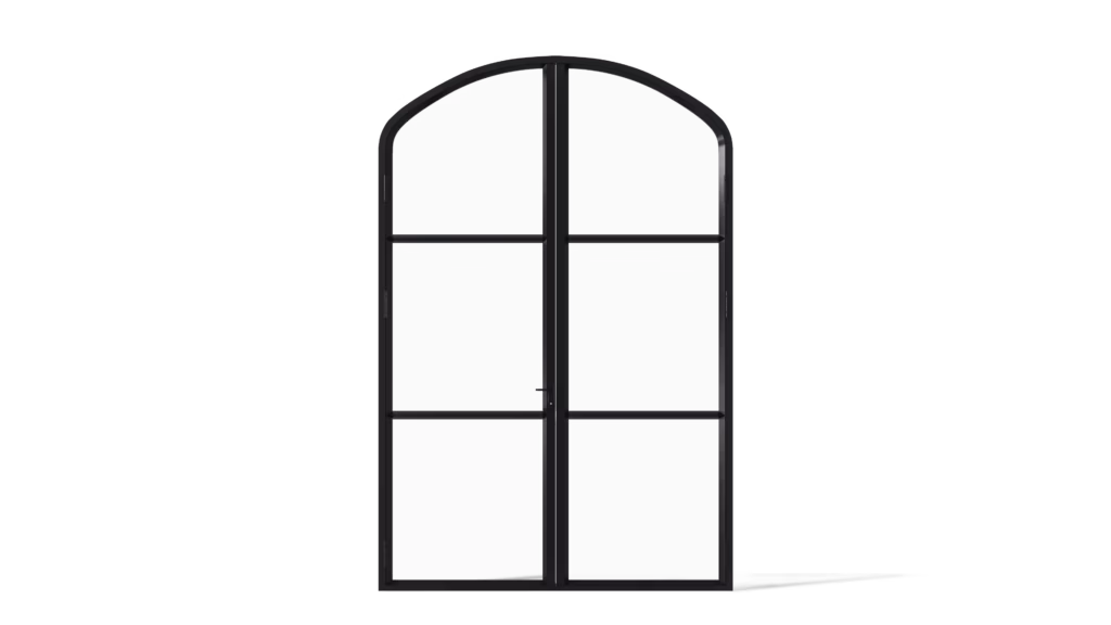Stalen geïsoleerde korfboogpui model Calgary, dubbele deur met 2 horizontale roedes
