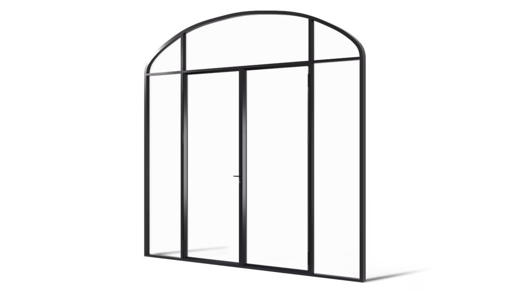 Stalen geïsoleerde korfboogpui model Canada, dubbele deur inclusief zij- en bovenlicht