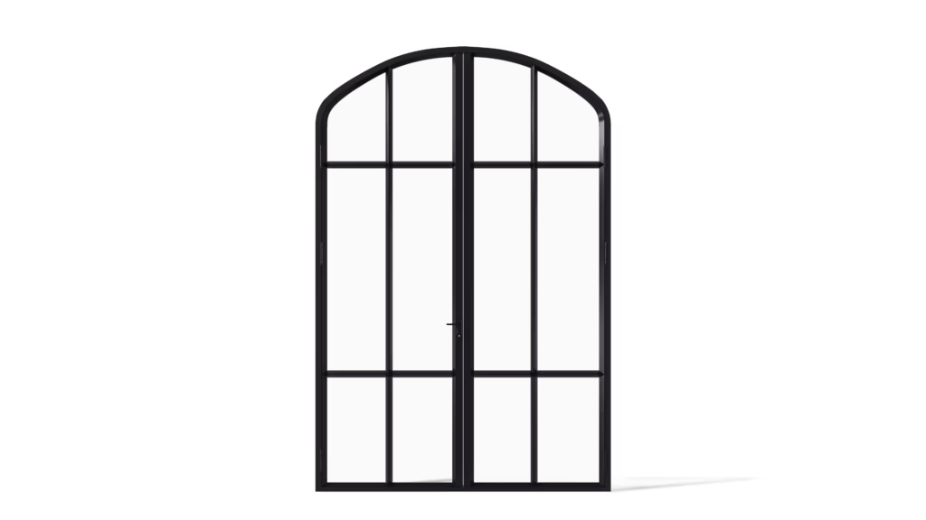 Stalen geïsoleerde korfboogpui model Ontario, dubbele deur met 1 horizontale en 2 verticale roedes