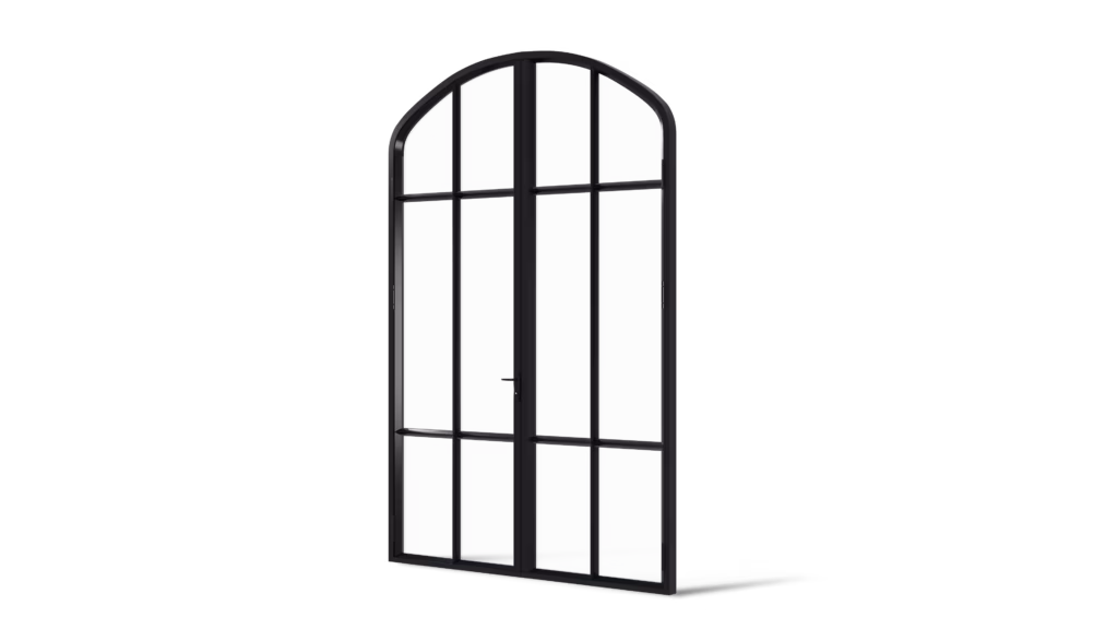 Stalen geïsoleerde korfboogpui model Ontario, dubbele deur met 1 horizontale en 2 verticale roedes