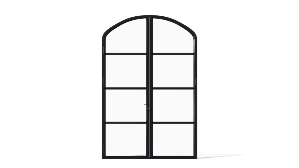 Stalen geïsoleerde korfboogpui model Toronto, dubbele deur met 3 verticale en 3 horizontale roedes per deur