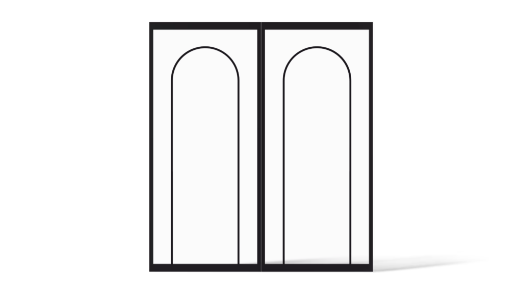 Dubbel stalen deurmodel Portland met symmetrische boogvorm in rustige Japandi stijl en minimalistisch design