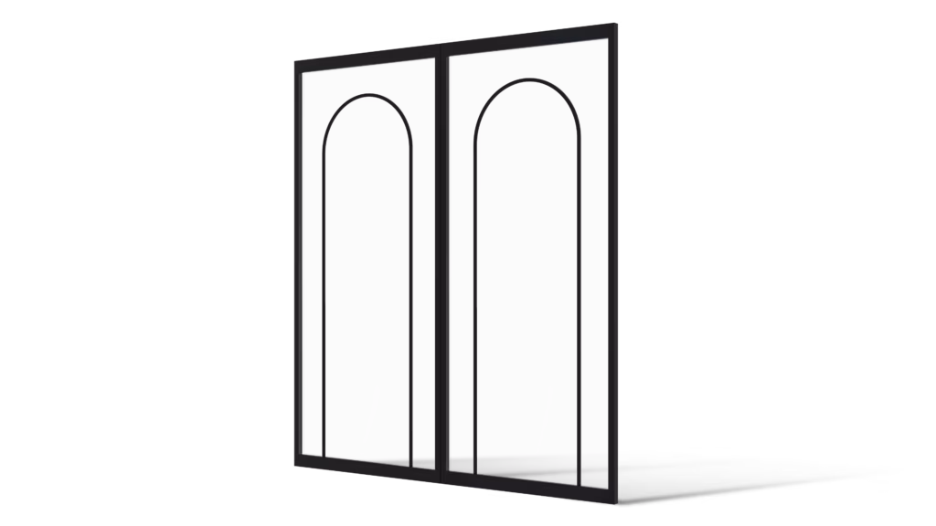 Dubbel stalen deurmodel Portland met symmetrische boogvorm in rustige Japandi stijl en minimalistisch design