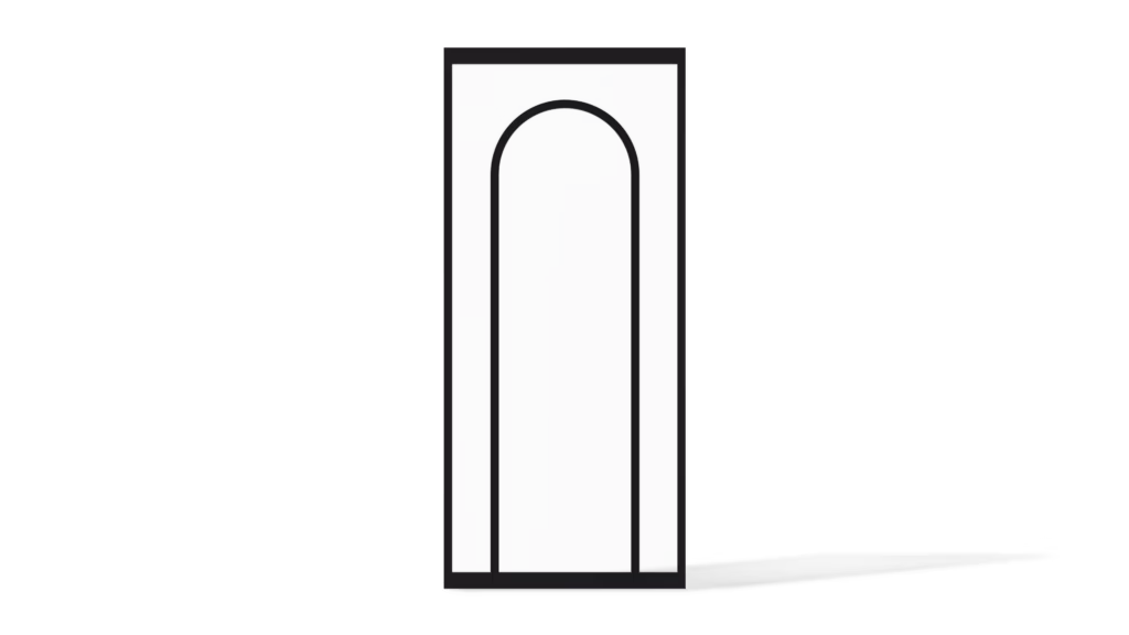 Stalen deurmodel Portland met exclusieve vlakverdeling en elegante boog, geïnspireerd op de Japandi stijl, enkel uitgevoerd