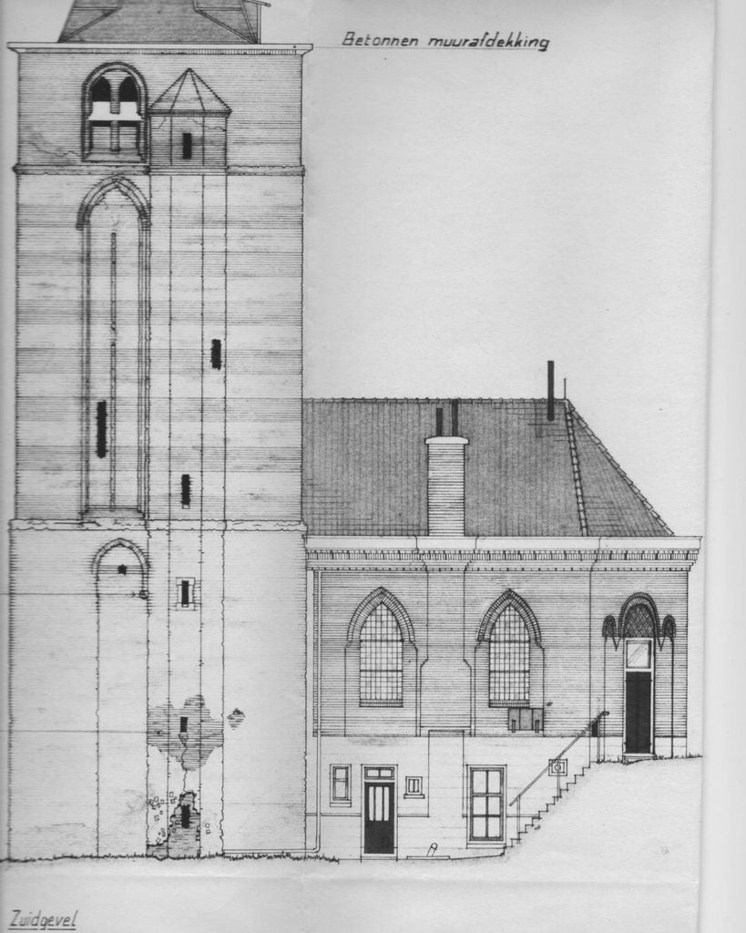 Restauratie Dikke Toren van Varik: plaatsing kerkramen 2 Dikke Toren van Varik bouwtekening